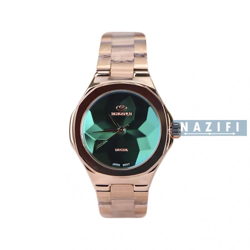 خرید قسطی | ساعت زنانه الگانس استیل رزگلد صفحه سبز ER 2211/2