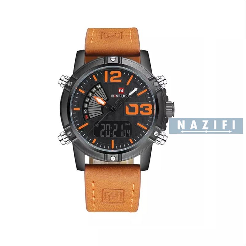 خرید قسطی| ساعت مچی نیوی فورس مردانه بند چرم عسلی دو زمانه 9095/4