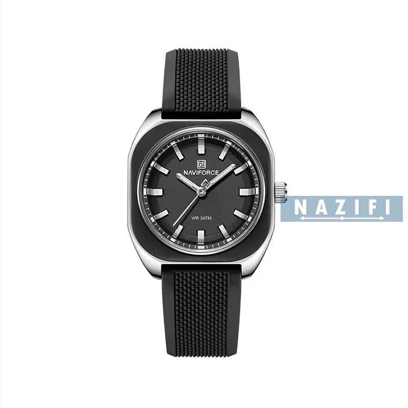 خرید قسطی| ساعت مچی دخترانه صفحه مربع نیوی فورس بند رابر  مشکیNF 5061/1