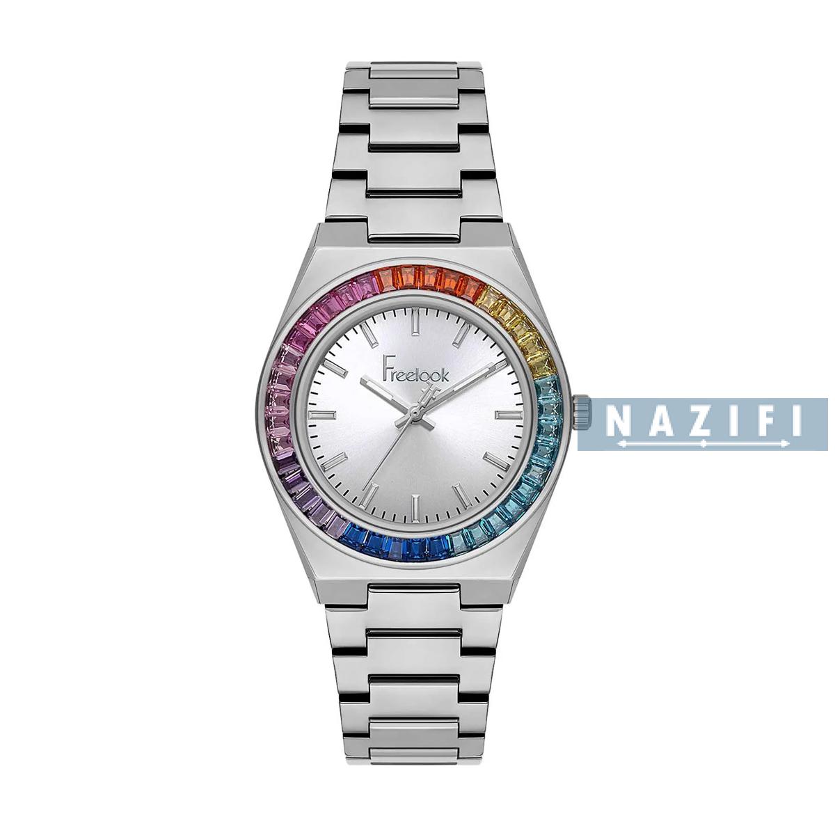خرید قسطی |ساعت زنانه فری لوک اورجینال نقره ای نگین رنگینکمانی FL.1.10502-2