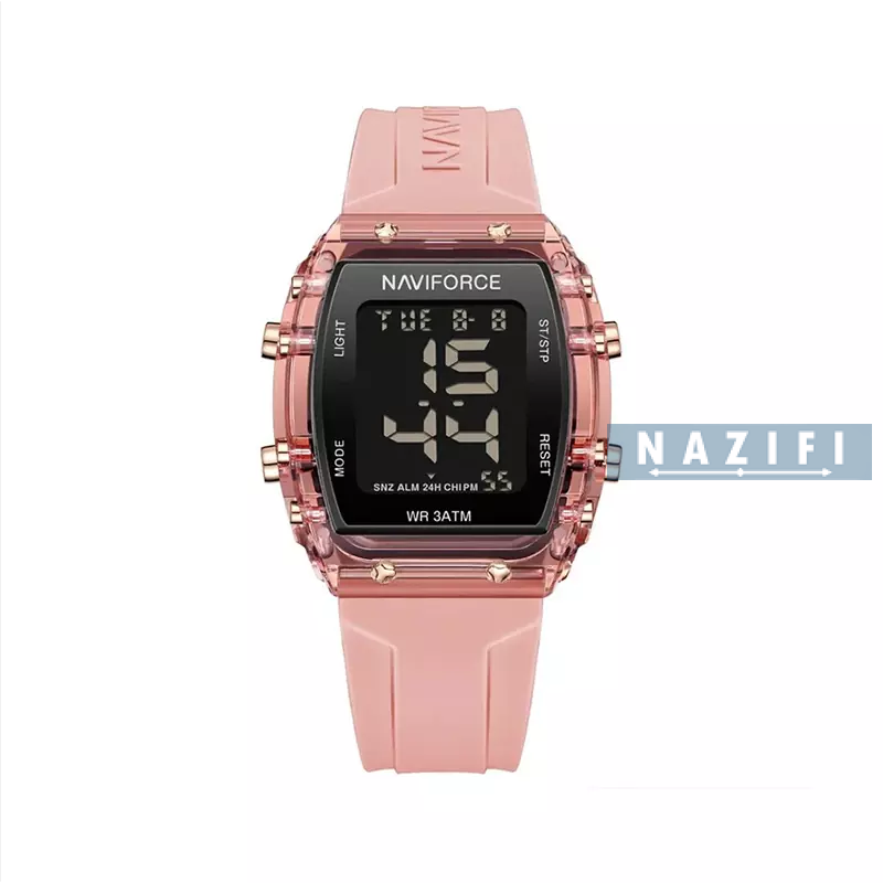 خرید قسطی|ساعت مچی زنانه نیوی فورس بند رابر صورتی دیجیتالی 7102/6