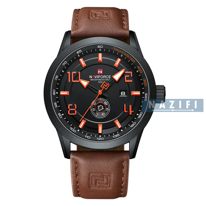 خرید قسطی| ساعت مردانه نیوی فورس چرم قهوه ای دو تاریخه  9229/4