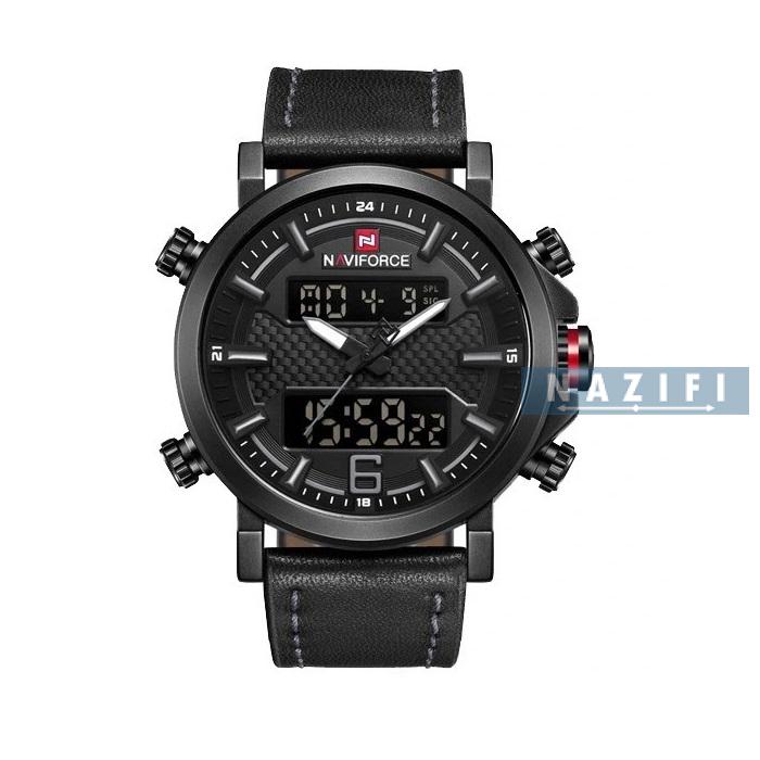خرید قسطی| ساعت مچی نیوی فورس مردانه دو زمانه بند چرم مشکی 9135/1