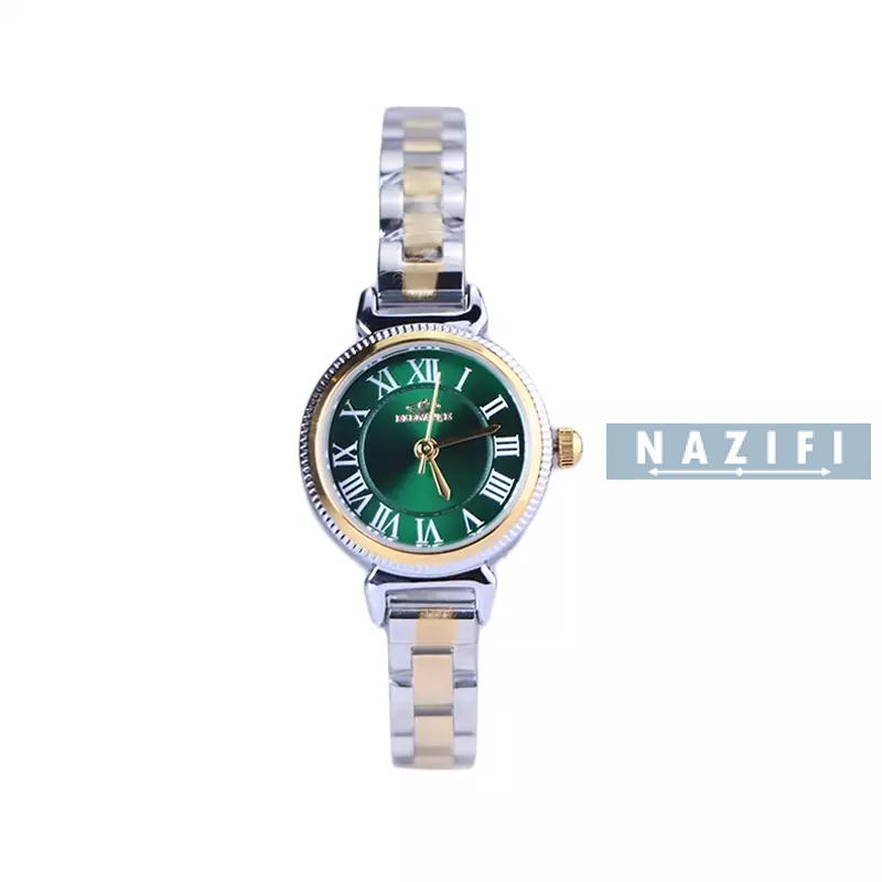 خرید قسطی | ساعت زنانه الگانس استیل نقره ای طلایی صفحه سبز  008017/1