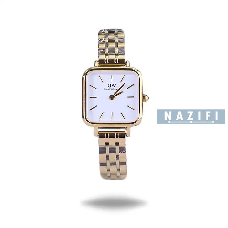 خرید قسطی | ساعت زنانه صفحه مربع دنیل ویلینگتون  طلایی صفحه سفید K22HRE02/1