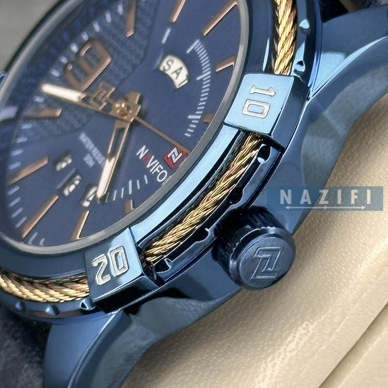 خرید قسطی| ساعت مردانه نیوی فورس دو تاریخه چرم سرمه ای اسپرت NF-9117