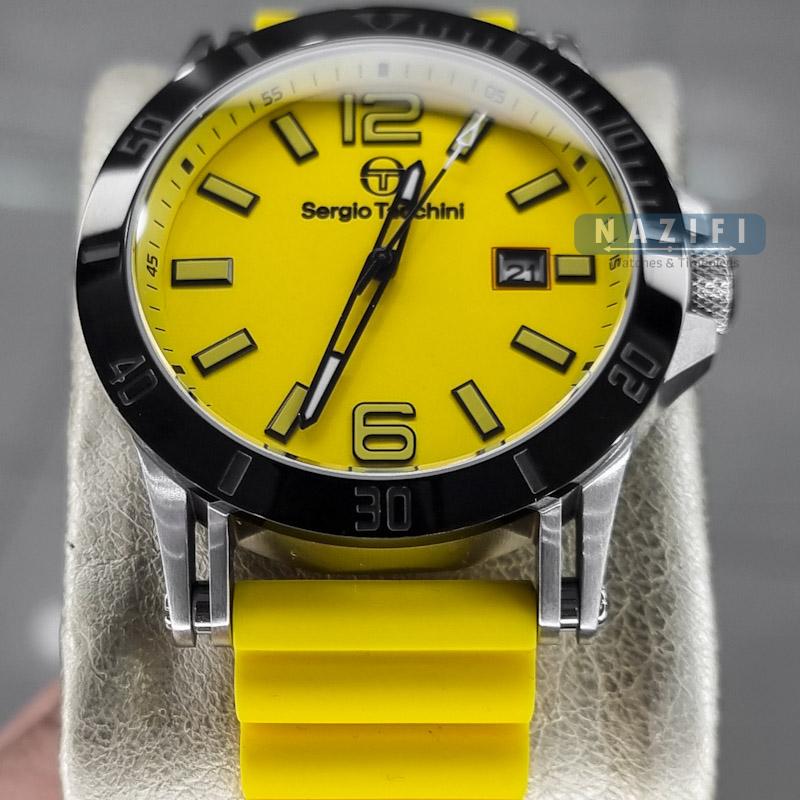 ساعت خلبانی سرجیو تاچینی اورجینال بند رابر زرد St 1.10427/2