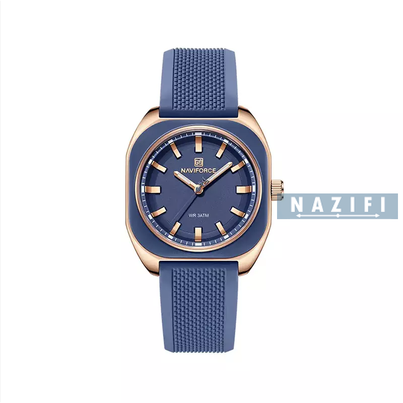 خرید قسطی| ساعت مچی دخترانه صفحه مربع نیوی فورس بند رابر  سرمه ای NF 5061/5