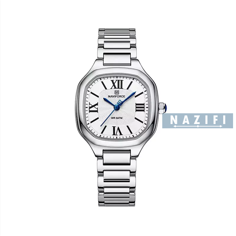 خرید قسطی| ساعت مچی نیوی فورس زنانه فلزی نقره ای قاب مربع NF 5042/1