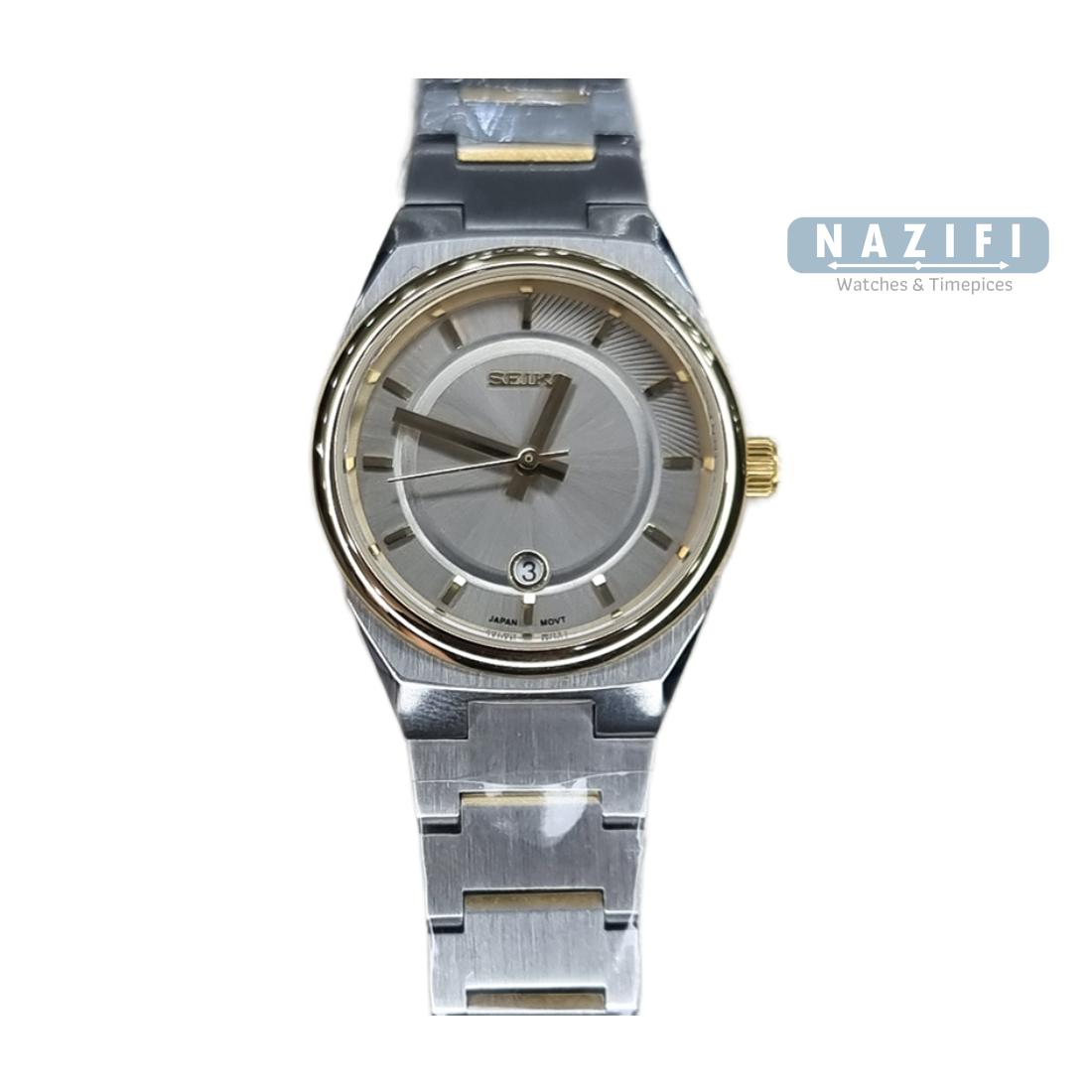خرید قسطی | ساعت مچی زنانه سیکو نقره ای طلایی صفحه دودی 31666G22