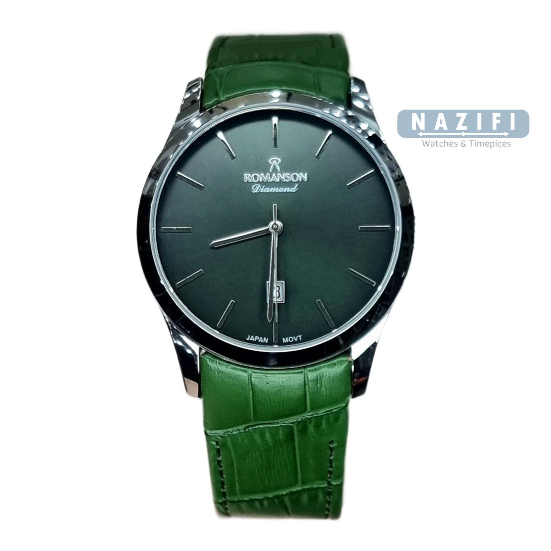 خرید قسطی | ساعت مردانه بند چرم سبز رومانسون M1533G-6