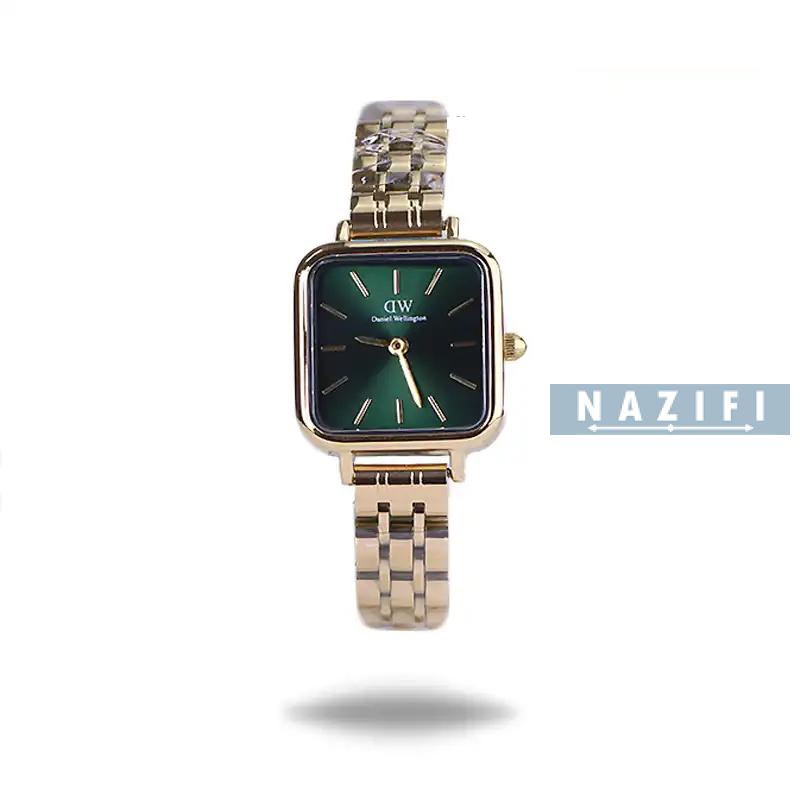 خرید قسطی | ساعت زنانه صفحه مربع دنیل ویلینگتون  طلایی صفحه سبز K22HRE02/2