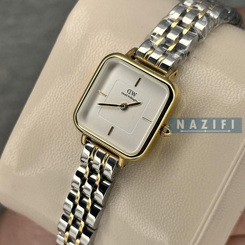 خرید قسطی | ساعت زنانه صفحه مربع دنیل ویلینگتون نقره ای طلایی DW-k22hre01