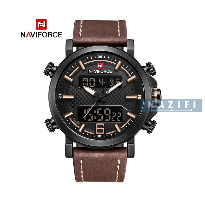 خرید قسطی| ساعت مچی نیوی فورس مردانه دو زمانه بند چرم قهوه ای 9135/3