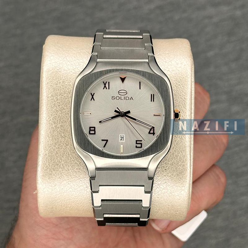 خرید قسطی | ساعت مچی  مردانه صفحه مربع سفید سولیدا G 6123/1