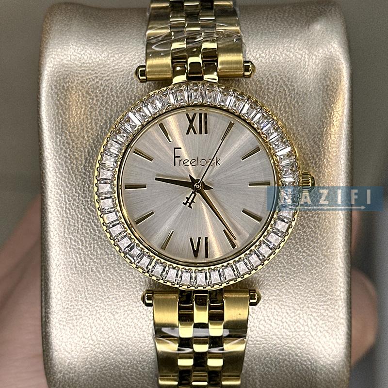 خرید قسطی | ساعت زنانه فری لوک اورجینال طلایی نگین دار FL.1.10495/3