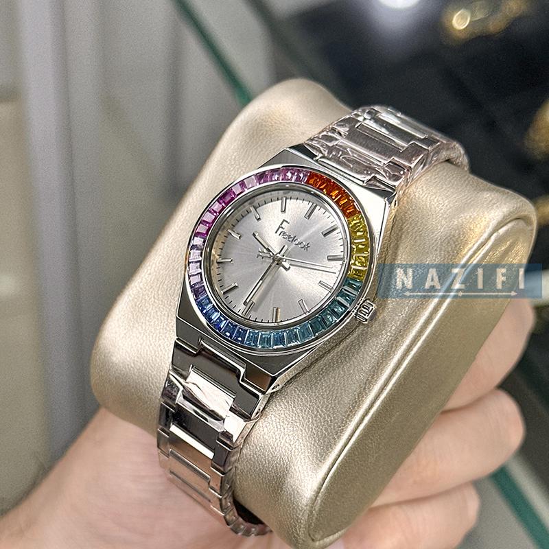 خرید قسطی |ساعت زنانه فری لوک اورجینال نقره ای نگین رنگینکمانی FL.1.10502-2