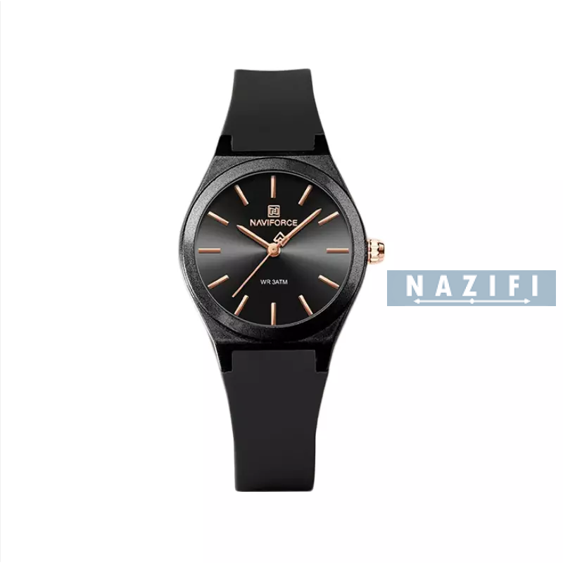 خرید قسطی| ساعت مچی عقربه ای زنانه نیوی فروس بند رابر مشکی NF 5056/1