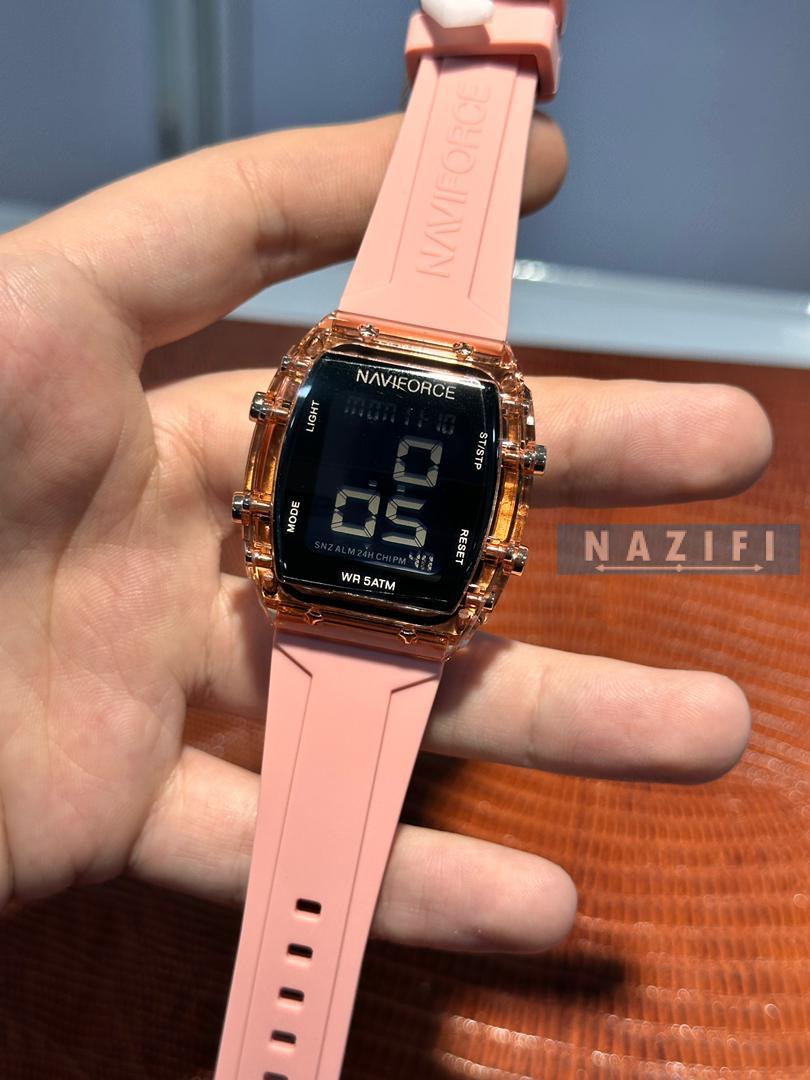 خرید قسطی|ساعت مچی زنانه نیوی فورس بند رابر صورتی دیجیتالی 7102/6