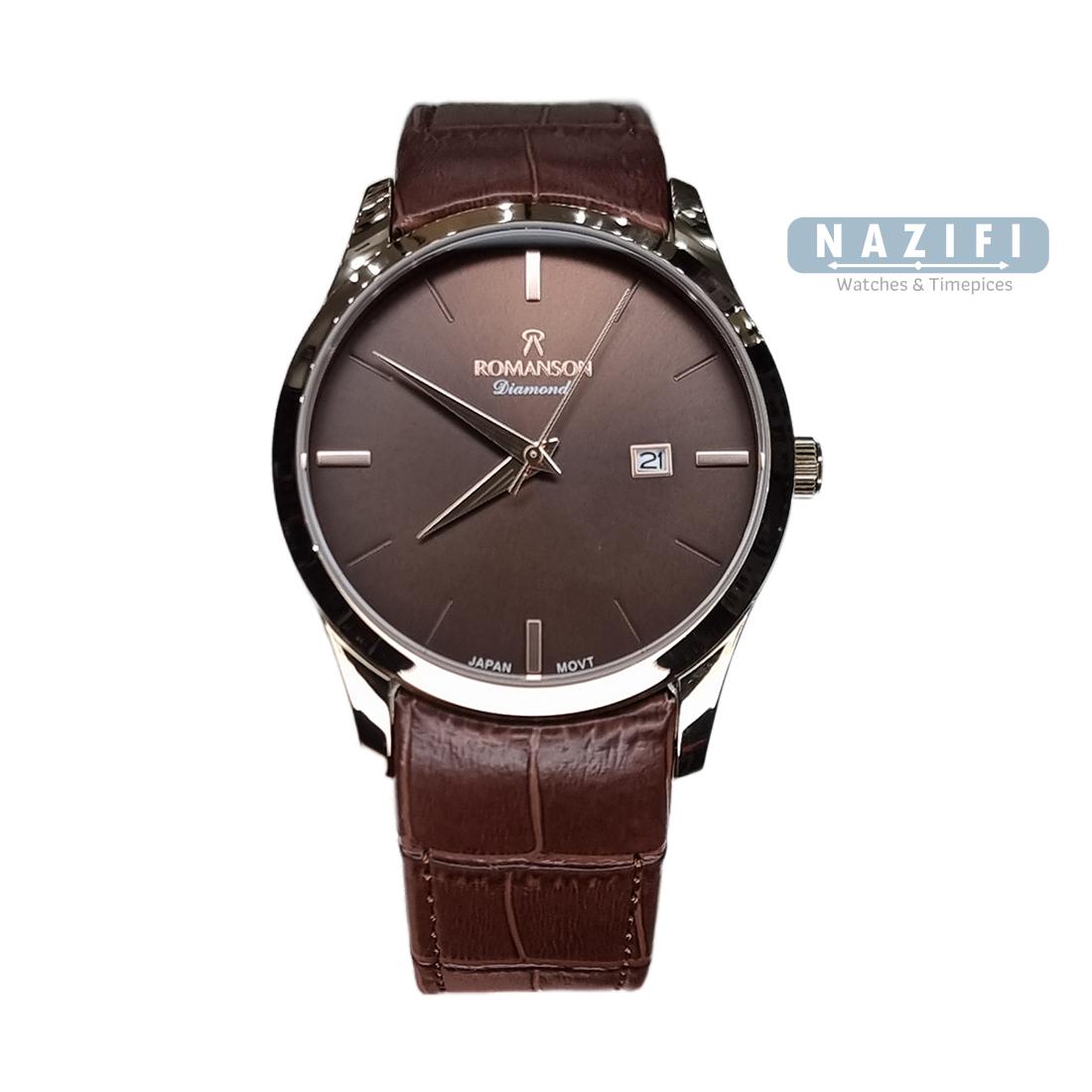 خرید قسطی | ساعت مردانه بند چرم قهوه ای رومانسون M1533G-11