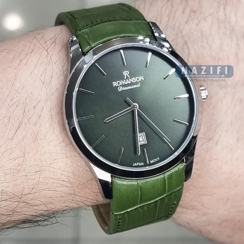 خرید قسطی | ساعت مردانه بند چرم سبز رومانسون M1533G-6