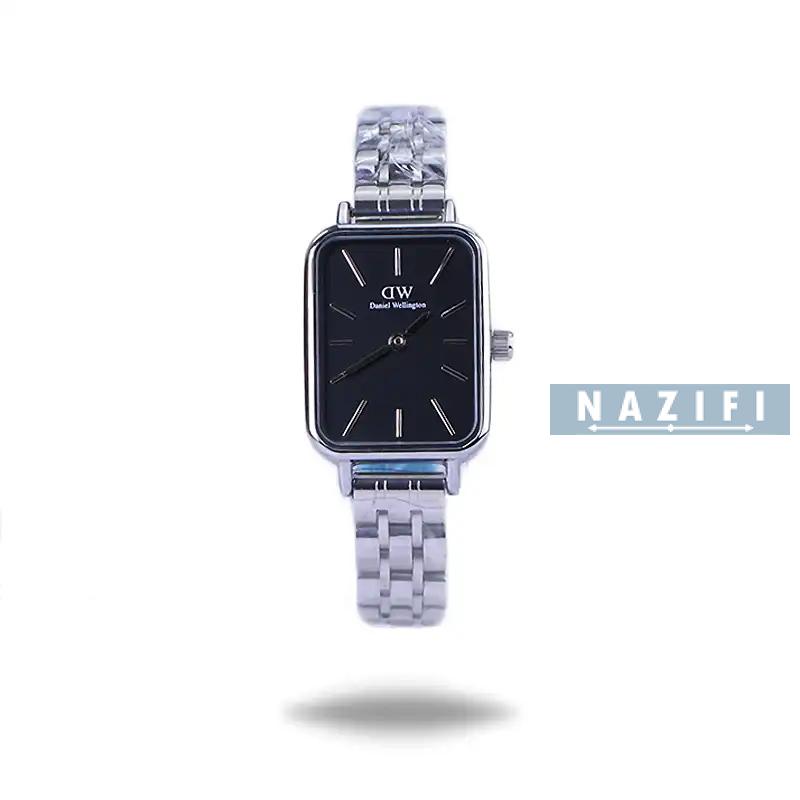 خرید قسطی | ساعت زنانه صفحه مستطیل دنیل ویلینگتون نقره ای صفحه مشکی K26MR001/2