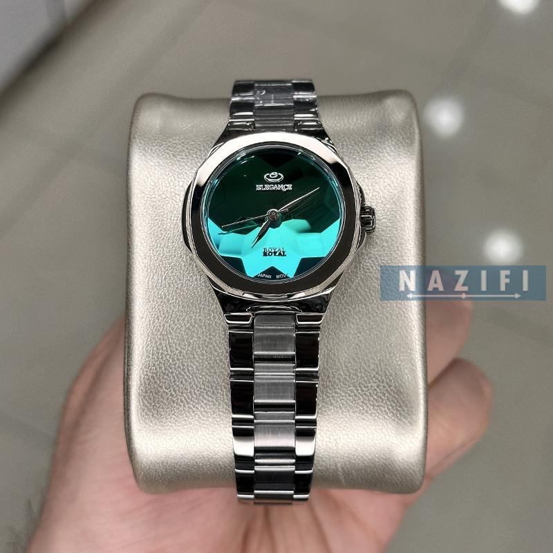 خرید قسطی | ساعت زنانه الگانس استیل دودی صفحه سبز ER 2211/6