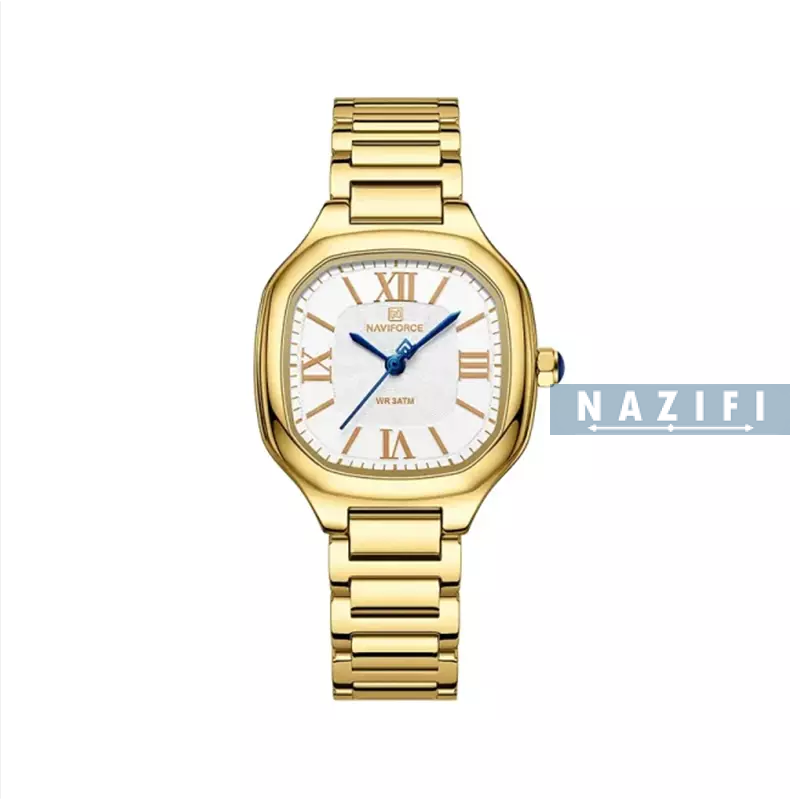 خرید قسطی| ساعت مچی نیوی فورس زنانه فلزی طلایی قاب مربع NF 5042/2