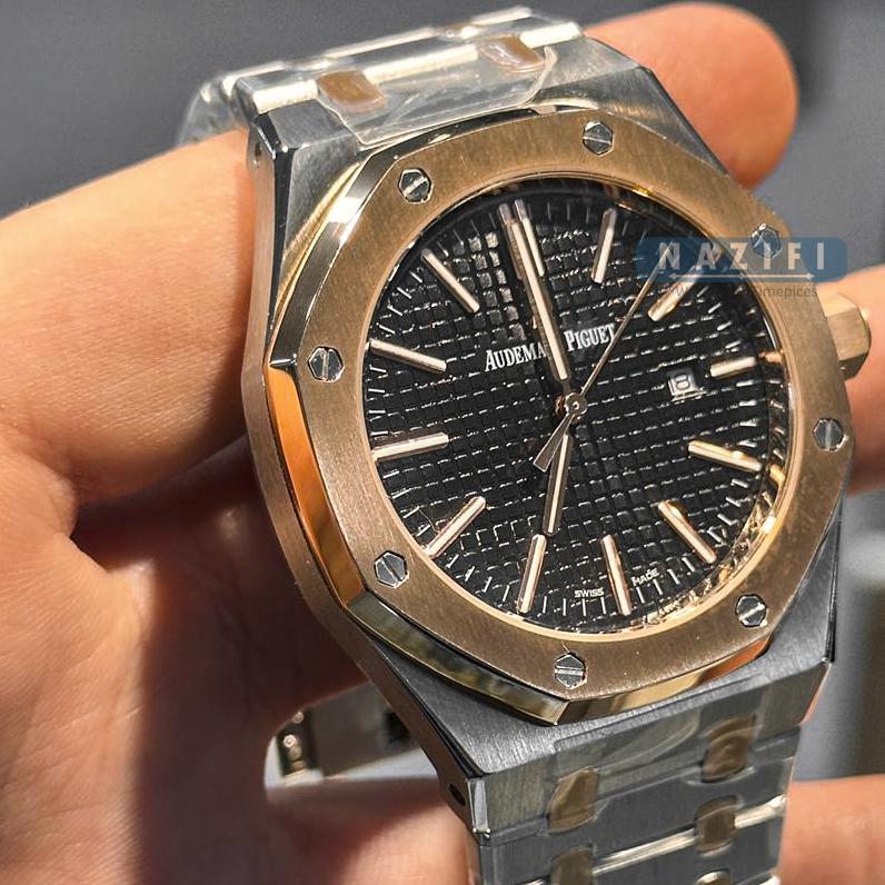 ساعت ای پی رویال اوک نقره ای رزگلد مدل  Ap Royal Oak Silver Rose FW0058
