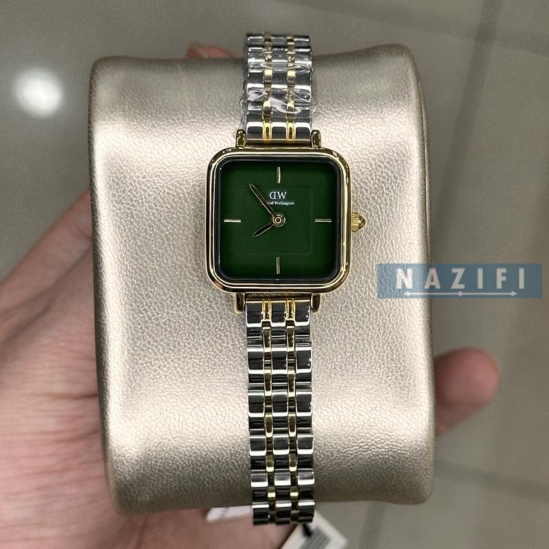 خرید قسطی | ساعت زنانه صفحه مربع دنیل ویلینگتون نقره ای طلایی  صفحه سبز K22HRE02/11