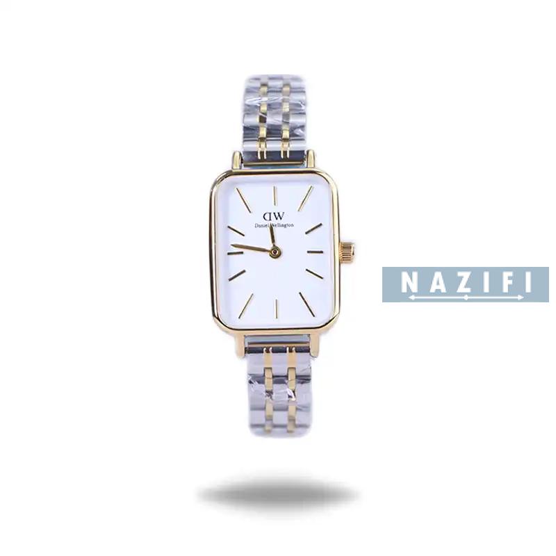 خرید قسطی | ساعت زنانه صفحه مستطیل دنیل ویلینگتون نقره ای طلایی  K26MR001/1