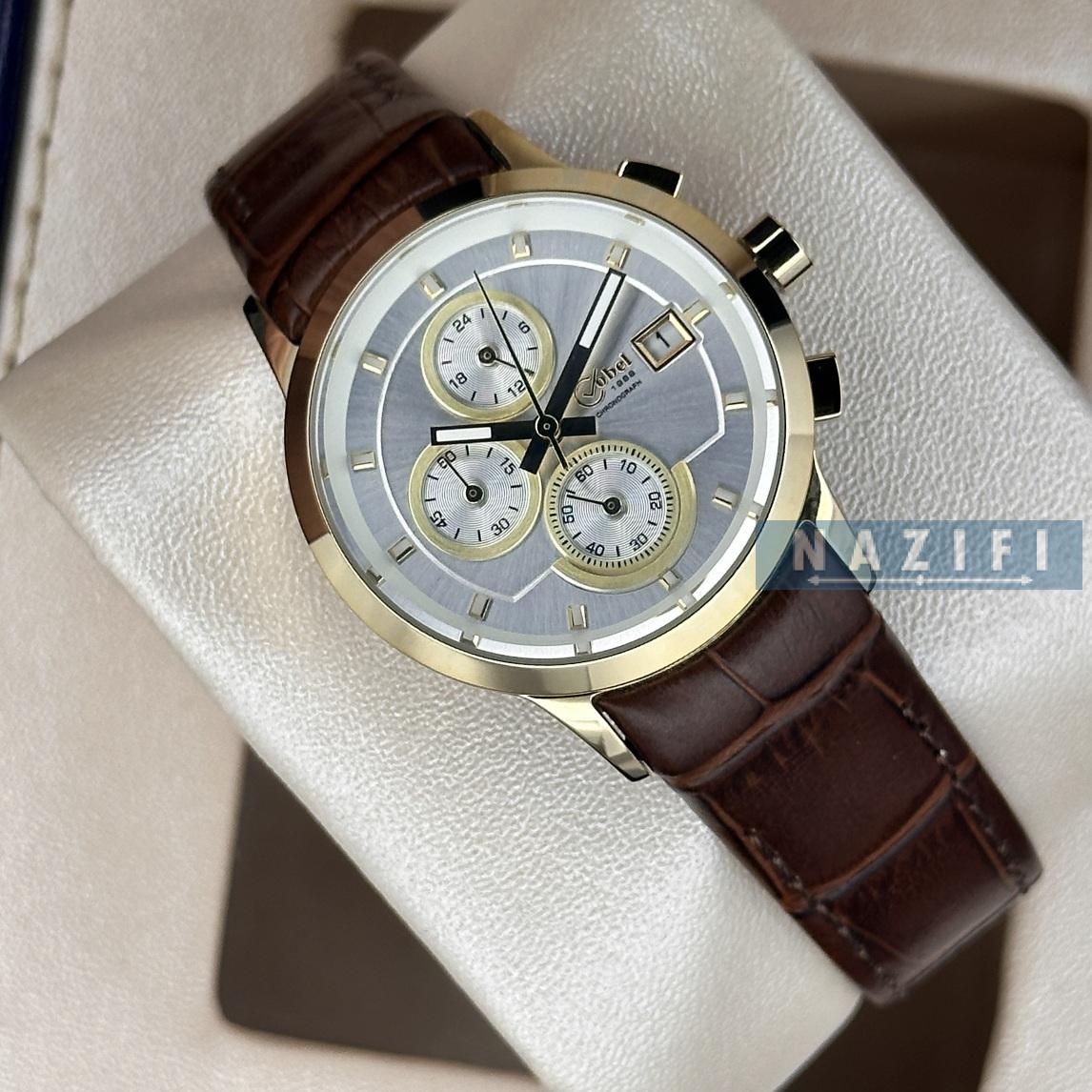 خرید قسطی| ساعت زنانه کوبل بند چرم 3 موتوره کرنوگراف اورجینال CB6147HL