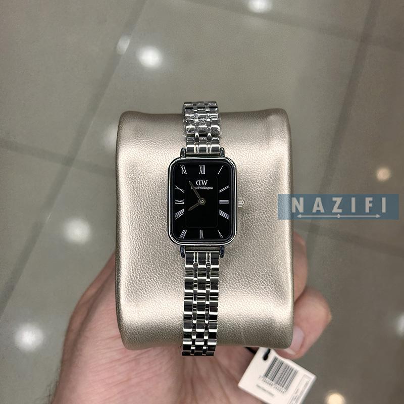 خرید قسطی | ساعت زنانه صفحه مستطیل دنیل ویلینگتون نقره ای صفحه مشکی K26MR001/2