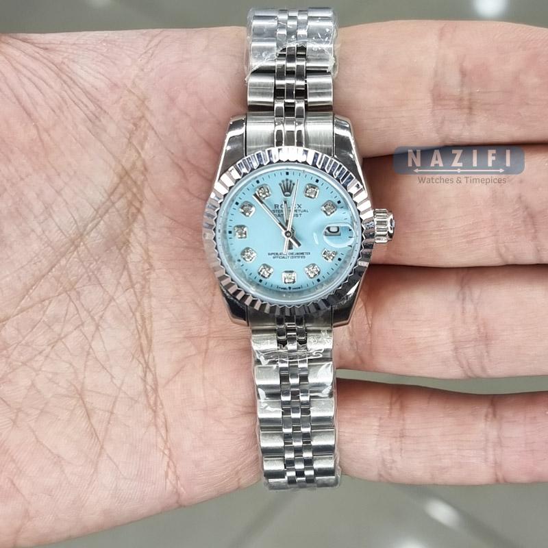 خرید قسطی | ساعت رولکس زنانه  صفحه آبی تیفانی سایز کوچک  DatejustGS4412-2