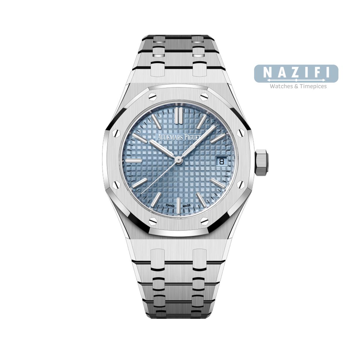 ساعت ای پی رویال اوک آبی یخی مدل  Ap Royal Oak Ice blue FW0058