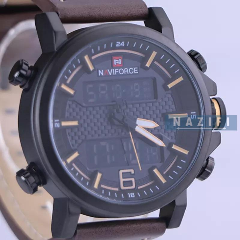 خرید قسطی| ساعت مچی نیوی فورس مردانه دو زمانه بند چرم قهوه ای 9135/3