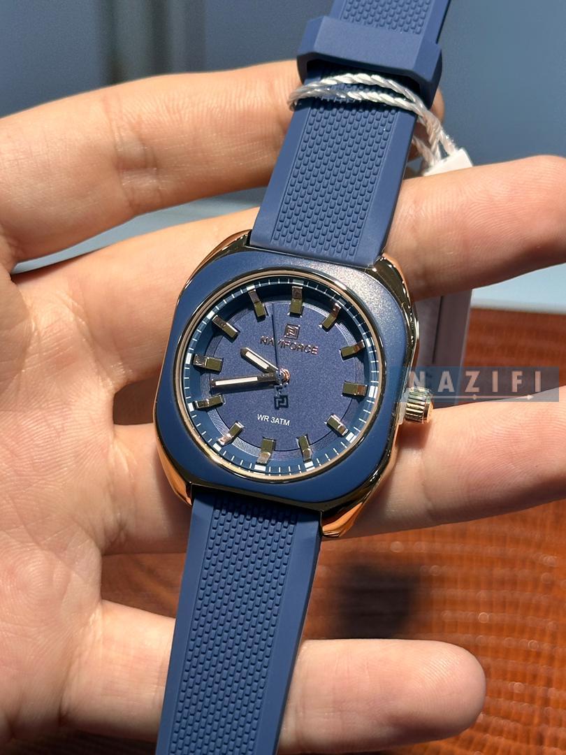 خرید قسطی| ساعت مچی دخترانه صفحه مربع نیوی فورس بند رابر  سرمه ای NF 5061/5