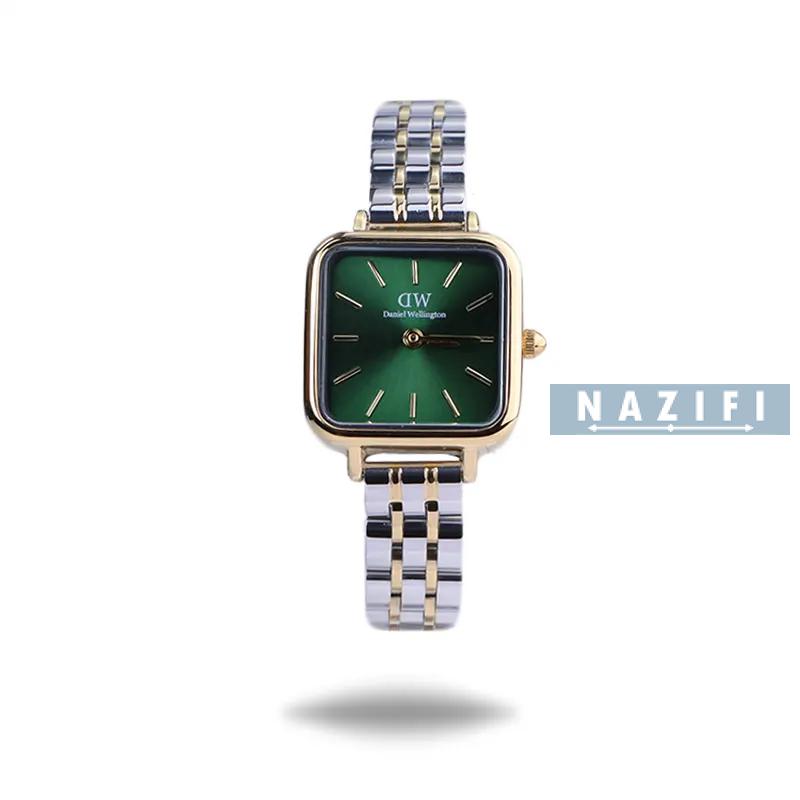 خرید قسطی | ساعت زنانه صفحه مربع دنیل ویلینگتون نقره ای طلایی  صفحه سبز K22HRE02/11