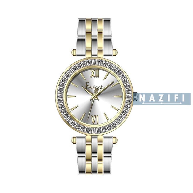 خرید قسطی |ساعت زنانه فری لوک اورجینال نقره ای طلایی نگین دار FL.1.10495/4