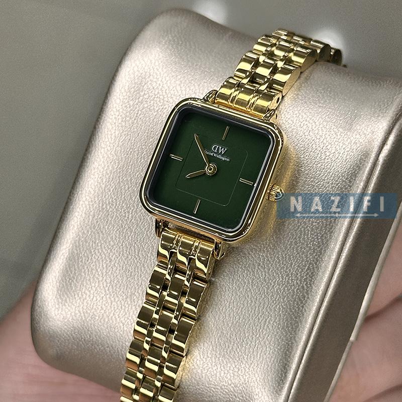 خرید قسطی | ساعت زنانه صفحه مربع دنیل ویلینگتون  طلایی صفحه سبز K22HRE02/2