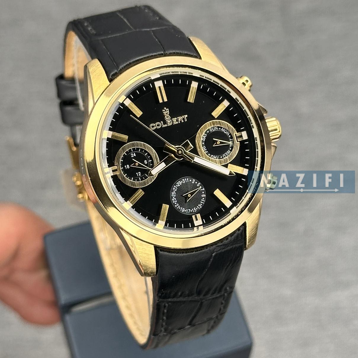 خرید قسطی| ساعت زنانه کلبرت بند چرم 3 موتوره فول تایم اورجینال 0166L