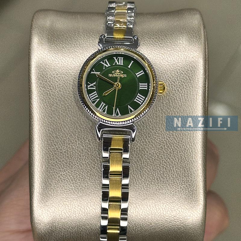 خرید قسطی | ساعت زنانه الگانس استیل نقره ای طلایی صفحه سبز  008017/1