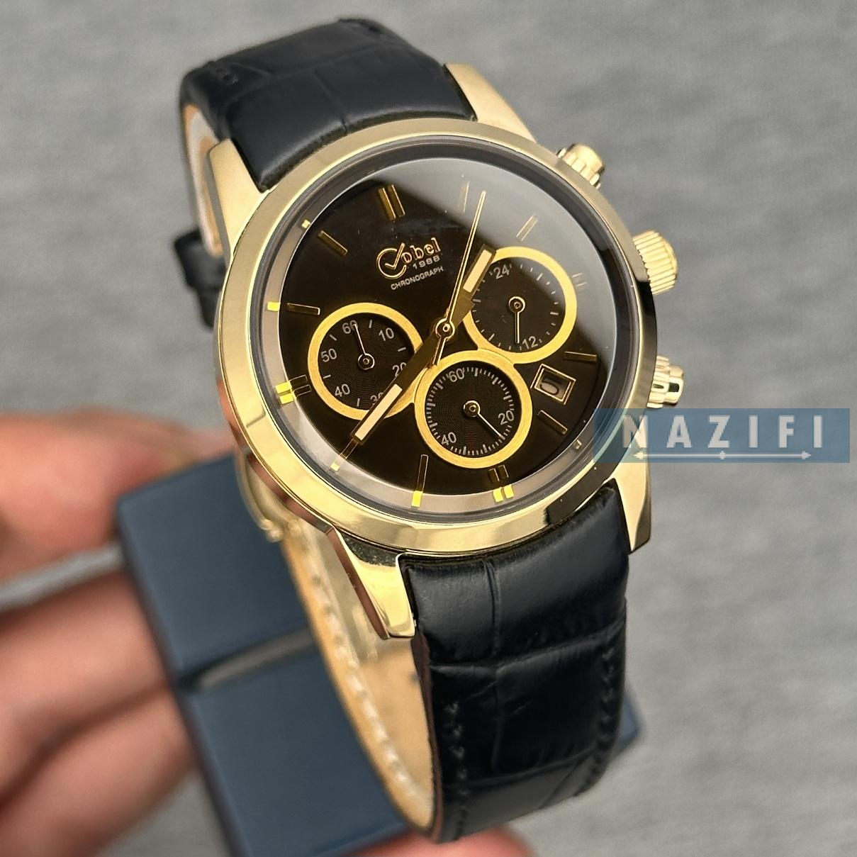 خرید قسطی| ساعت زنانه کوبل بند چرم 3 موتوره کرنوگراف اورجینال CB6149AL