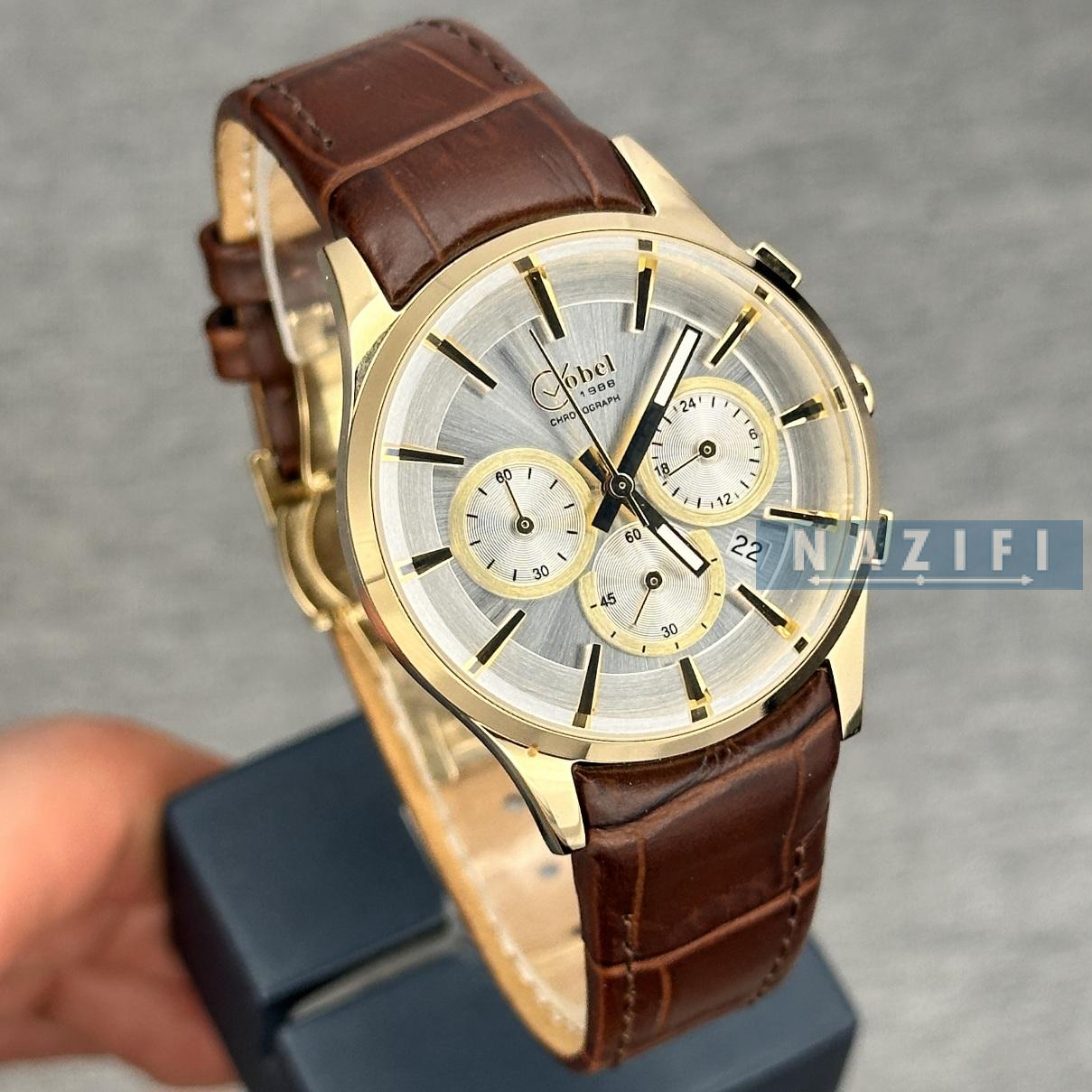 خرید قسطی| ساعت زنانه کوبل بند چرم 3 موتوره کرنوگراف اورجینال CB6058SL