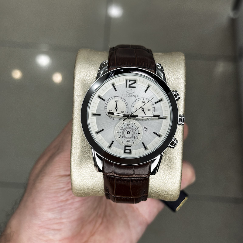 خرید قسطی | ساعت مچی مردانه الگانس طرح سه موتوره بند چرم G2911/28