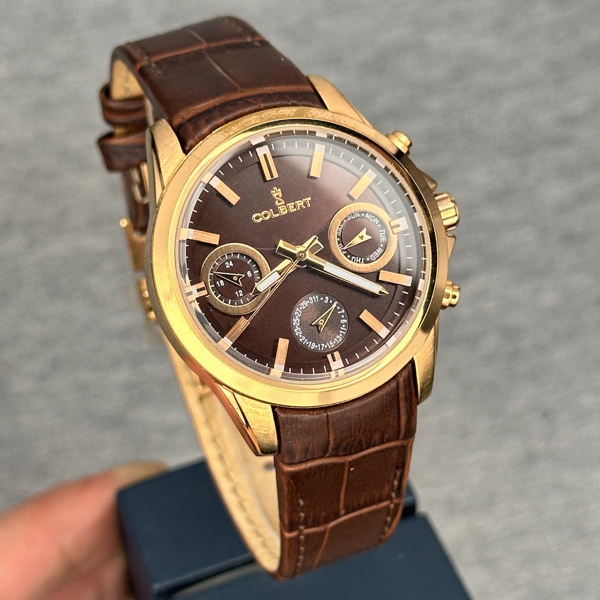 خرید قسطی| ساعت زنانه کلبرت بند چرم 3 موتوره فول تایم اورجینال10166L