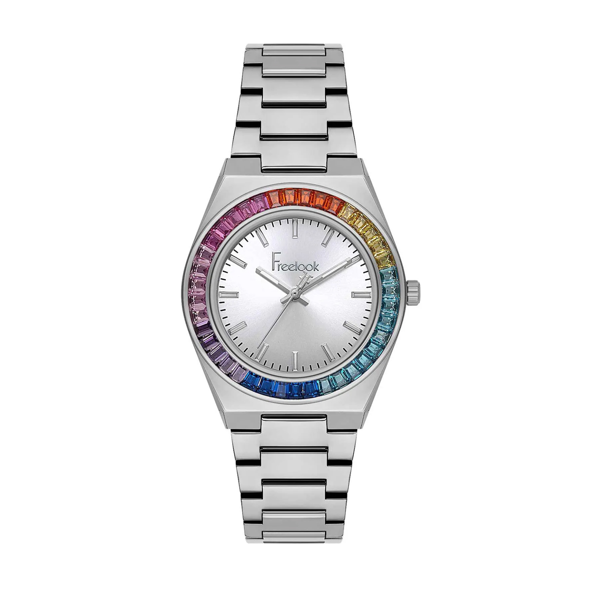 خرید قسطی |ساعت زنانه فری لوک اورجینال نقره ای نگین رنگینکمانی FL.1.10502-2