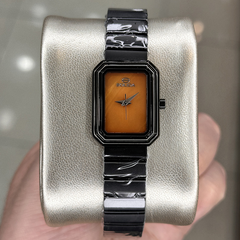 خرید قسطی | ساعت زنانه سولیدا اورجینال قاب مستطیل صفحه نارنجی L 6126/14