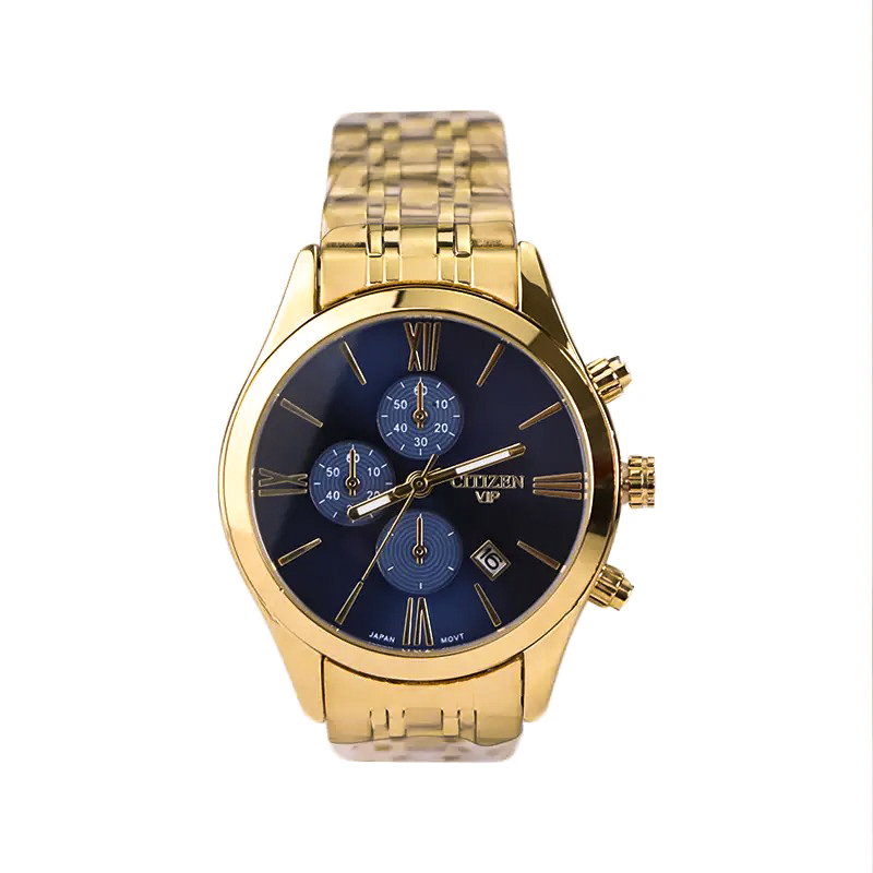 خرید قسطی | ساعت مچی زنانه سیتیزن طرح سه موتوره  طلایی صفحه آبی L 2363/29