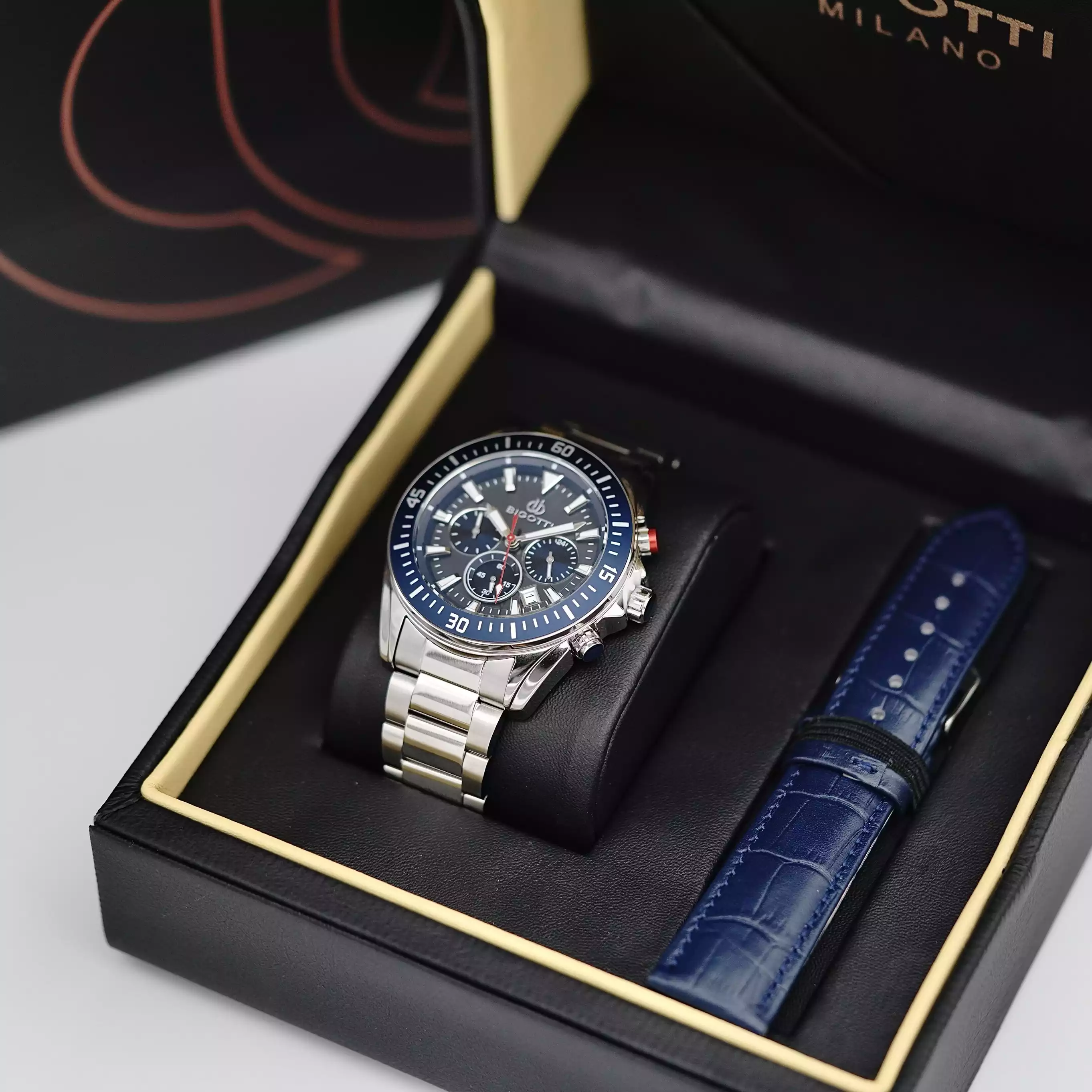 خرید قسطی| ساعت مچی مردانه بیگوتی کرنوگراف صفحه سرمه ای  BG.1.10570-2E